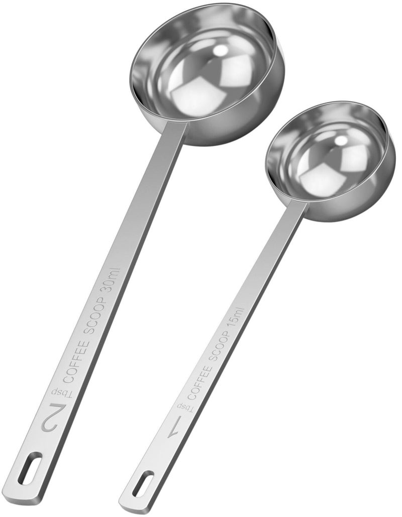 Orblue Premium Coffee Scoop Set - 1 Tbsp (15ml) & 2 Tbsp (30ml) Measuring Tablespoon - Stainless Steel Coffee Measuring Spoon and Scooper with Long Handles - Pack of 2 - Image 1